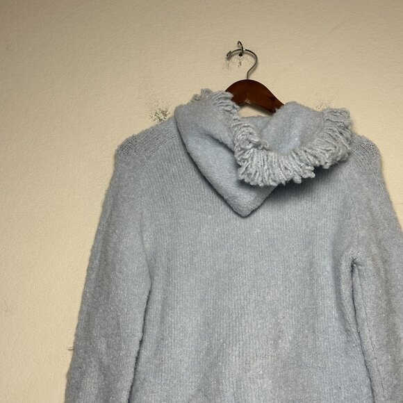 VTG Bebe Hoodie Women L USA Made Light Blue Tweed Fall Winter Cute 90s Fall Cozy - Picture 10 of 11